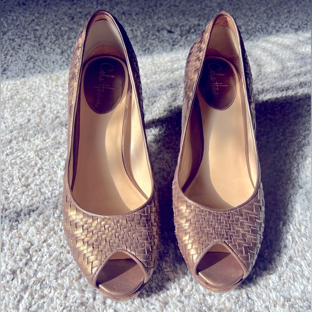 Gold Peep Toe Cole Haan Pumps with Nike Air technology